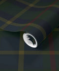 Classic Traditional Print Pre Pasted Removable Wallpaper Easy Peasy Install For Rented Spaces And Accent Walls Snaps Right Into Place Zero Pressure Printed In Usa rolled blue plaid wallpaper on a smooth surface.