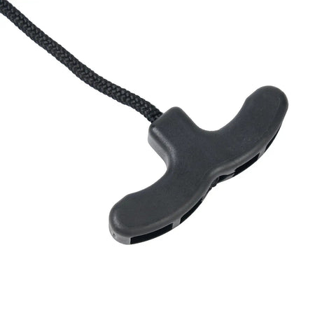 Close-up of black handle on Crossbow Cocking Rope With Double Handles Easy String Puller Cocker Aid For Faster No Sweat Cocking Durable Tool