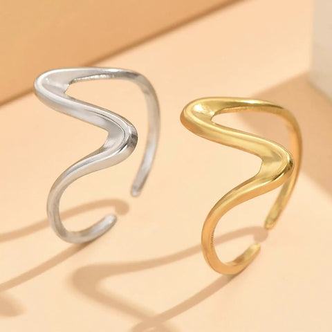 Irregular Curved Open Rings In Gold And Silver Stainless Steel Adjustable V Shape Band Jewelry For Women Trendy Minimalist Stacking Rings Personalized Look 2 Piece Set For Everyday Wear Or Gift