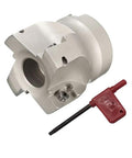 BAP300R 50-22-4T Indexable End Mill Cutter with red tool key, steel milling for shoulder angle and smooth chip evacuation