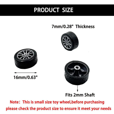 Dope Mini 16mm Toy Car Wheel Set With 10 Shaft Axles For DIY Model RC Cars Trucks And Robots size illustration