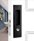 Matte Black Privacy Pocket Door Lock Hardware With Invisible Recessed Handle Latch And Keys, 6.3 Inch Sliding Door Mortise Lock