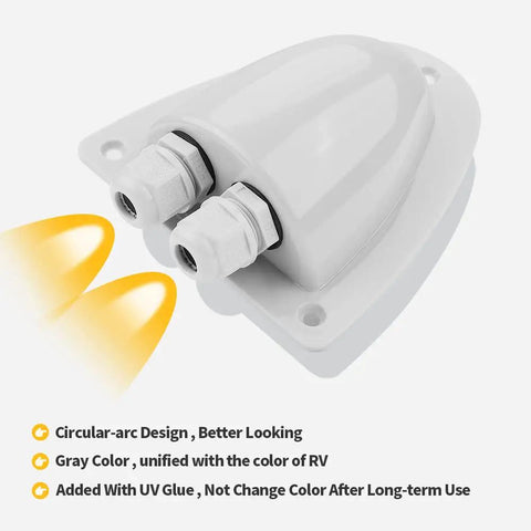 Gray Solar Double Cable Entry Gland for RV Roof and Marine Installations, Easy Mount, Weatherproof Cable Box for 14-10 AWG Cables