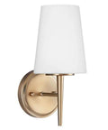 Driscoll One Satin Brass 1 Light Wall Sconce Vanity Fixture For Wet Locations with opal etched glass shade