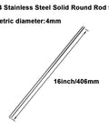 304 Stainless Steel Solid Round Rods, 4 Mm Diameter, 16 Inch Length, 405 Mm Long, Pack Of 10, shown alone on white background