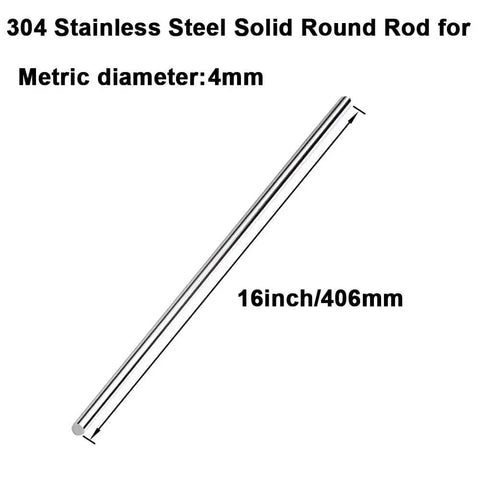304 Stainless Steel Solid Round Rods, 4 Mm Diameter, 16 Inch Length, 405 Mm Long, Pack Of 10, shown alone on white background