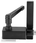 Top Notch Portable Woodworking T Track Limiter Stop Saw Guide for Miter Saws and Planers, black steel body, precise cuts on compact workbenches.