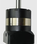 Ple120 Round Flange Planetary Gearbox Speed Reducer For 130 Servo Motor 22Mm Input Shaft with black housing and stainless steel shaft.