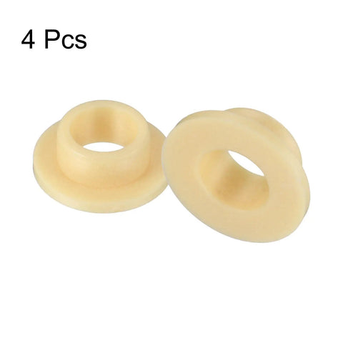 Four Piece Pack Of Precision Flanged Sleeve Bearings Crafted From High Grade Pom Plastic providing smooth as butter spin and a dead nuts tight fit for hobbyist builds and equipment repair jobs, close-up view of two bearings.