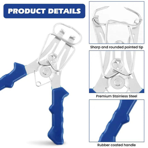 Spring Loaded Miter Clamp Kit, 10 Pack With Pliers And 8 Stainless Bevel Clips, blue rubber handle, premium stainless steel tip
