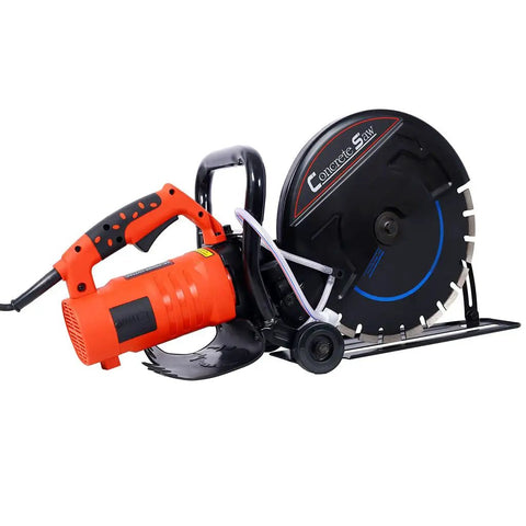 Badass 14 Inch Electric Concrete Saw With Genuine Diamond Blade Fueled By A Beast Mode 15 Amp Motor Spinning At 4300 Rpm for masonry with metal body.