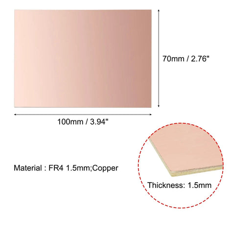 14 Pack 100x70mm Double Sided Copper Clad Laminate FR4 PCB Boards 1.5mm Thick For DIY Prototyping with size and material details