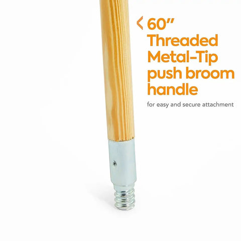 60 Inch Wood Push Broom Handle With Threaded Metal Tip For Easy Broom Head Attachment, Natural Finish, Professional Grade Replacement Handle