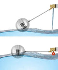 Stainless Steel Float Ball Valve For Water Tank Automatic Water Level Control With Adjustable Float showing operation in water tank.