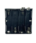Heavy Duty AA Battery Holder With Snap Connector And Four Cell Capacity Built Tough Black Plastic Housing showing internal metal spring contacts.