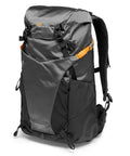 PhotoSport 24L AW III Hiking Camera Backpack with side access, gray design, showing outdoor-ready features.