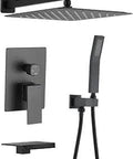 Triple Function Shower System With Waterfall Tub Spout, 12 Inch Rain Shower Head, Handheld Shower, Matte Black Finish