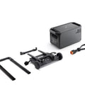 Portable Power Station Rolling Cart components with heavy-duty wheels, handle, and power bank for outdoor use.