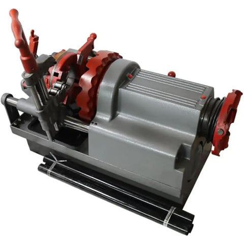 Built Tough Electric Pipe Threader Machine Cuts And Threads Half To Three Inch Steel Pipes With A Muscle Packed Seven Five Zero Watt Motor For Zero Hassle Plumbing Jobs And Rock Solid Job Site Performance, side view.