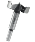 Top Tier 2 Inch Forstner Drill Bit Robust Carbon Steel Build Delivers Crisp Flat Bottom Holes Slick Cutting Action Perfect For Daily Woodworking And Heavy Duty DIY Jobs shown from an angled view to highlight sharp teeth and carbon steel material.