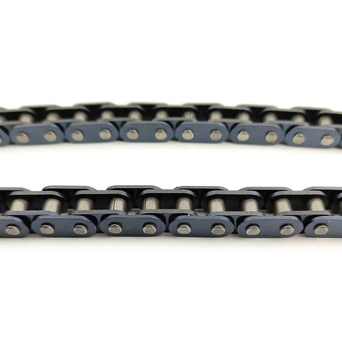 Beefed-Up Heavy-Duty Double-Strand Roller Chain for Machinery Steel Drive Chain 2 Pack T8F 124 Links, detail view.