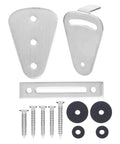 Tarnish-Proof Stainless Steel Barn Door Lock Kit With No Fuss Easy Install For Sliding Barn Doors And Hanging Rails Includes 3 Metal Sheets 4 Gaskets And 5 Screws For A Solid Long Lasting Lock Up, parts laid out