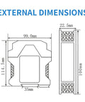 Technical drawing of DC 24V Signal Isolator for PLC with external dimensions showing width and height in millimeters.
