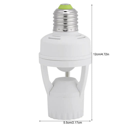 Auto On Off PIR Motion Sensor Light Socket For E27 Bulbs With 360 Degree Detection And Adjustable Sensitivity Infrared Lamp Holder, 12cm white plastic