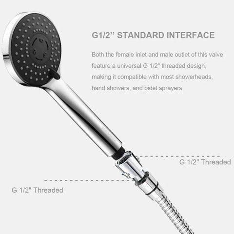 One Push Button Shower Shut Off Valve No Fuss With G1 2 Inch Fit Universal Water Flow Control For Shower Arm Hose Or Bidet Sprayer, Easy On Off, Bathroom Upgrade, silver shower valve with hand shower and G1/2 threaded hose