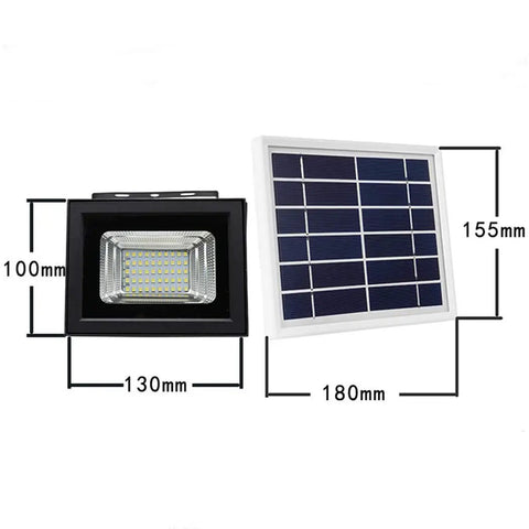 JUDYSSY Led Solar Flood Light,with Day Night Automatic Induction Bright Garden Floodlight dimensions and solar panel layout.