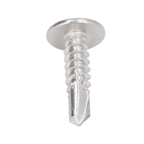 Close-up of Self Drilling Screws With Round Washer Head In 304 Stainless Steel For Wood And Metal Quick Installation, Rust Resistant M4.8x19