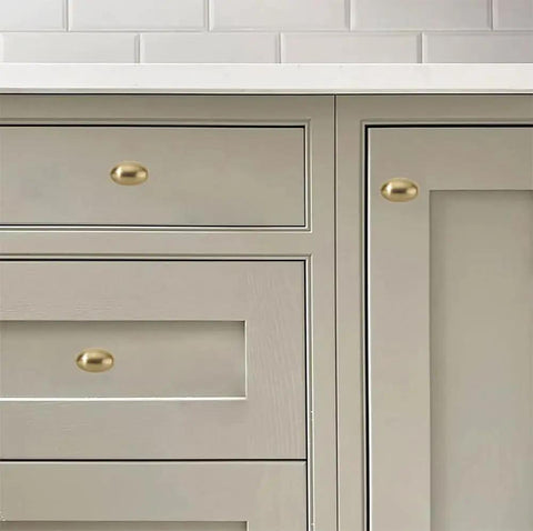 Ten Pack 1 3 Eighths Inch Champagne Bronze Cabinet Knobs Egg Shaped Satin Brass Oval Drawer Hardware Zinc Dresser Pulls For Kitchen Cabinets And Dressers With Durable Zinc Alloy Construction And Sleek Satin Finish on beige cabinet drawers