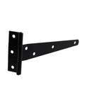 Rustproof T Strap Heavy Duty Shed Door Hinge in black carbon steel, 70x150x25mm, for barn doors and gates, 12-60 kg capacity