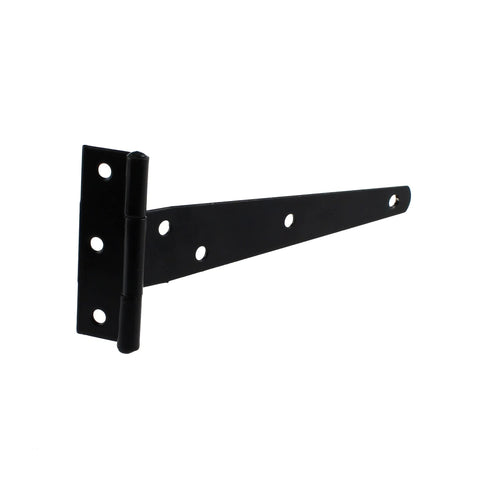 Rustproof T Strap Heavy Duty Shed Door Hinge in black carbon steel, 70x150x25mm, for barn doors and gates, 12-60 kg capacity