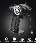 Pro Grade 2 4Ghz 4 Channel RC Transmitter for Cars Boats and Tanks with Ultra Smooth Response Long Range Control FHSS 67 Channel Tech Works with Multiple Vehicles Black showing LCD display and SVC gyroscope.