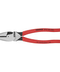 High Leverage Lineman Pliers 9.5 Inch With Ergonomic Handles featuring red grips and steel jaws for easy cut