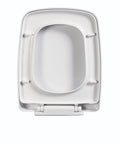 Top view of Heavy Duty Soft Close White Square Toilet Seat With Quick Release Hinges For Easy Cleaning made from polypropylene.