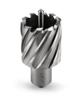 Annular cutter, 1-3/8 in diameter, 3/4 in Weldon shank, HSS, with pilot pin for magnetic drill press, front view