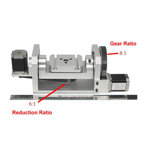 Pro Grade CNC 4th Axis Rotary Table With Chuck And T Slot Base 100X125mm side view showing gear and reduction ratios