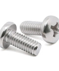 Rock Solid 8-32 Pan Head Machine Screws Half Inch Full Thread 304 Stainless Steel Phillips Drive showing two screws.