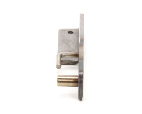 Side view of stainless steel left side door hinge assembly for oven, genuine OEM replacement part for safe reliable performance in pro kitchens.