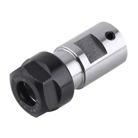 Jiawu ER11 Collet Chuck With Precision Ground Parts And Straight Extended Shank For CNC Milling Drilling Tapping showing clamping end.