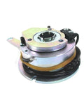 Close-up view of a metal electromagnetic brake unit for scooters and wheelchairs with mounting flange and coil.
