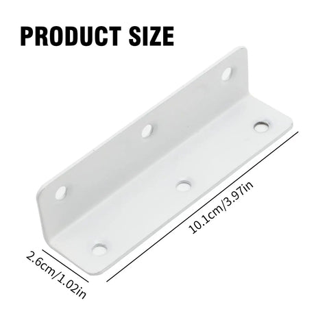 Heavy Duty Stainless Steel White Corner Brackets Set Of 4 With Screws, L Shaped Furniture Braces shown with measurements