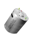 Micro RS370 DC Motor 370 Size Compatible With 6V 7.2V 9V 12V Delivers 33600 RPM, cylindrical silver case, close-up view.
