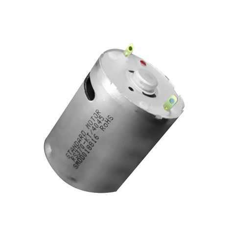 Micro RS370 DC Motor 370 Size Compatible With 6V 7.2V 9V 12V Delivers 33600 RPM, cylindrical silver case, close-up view.