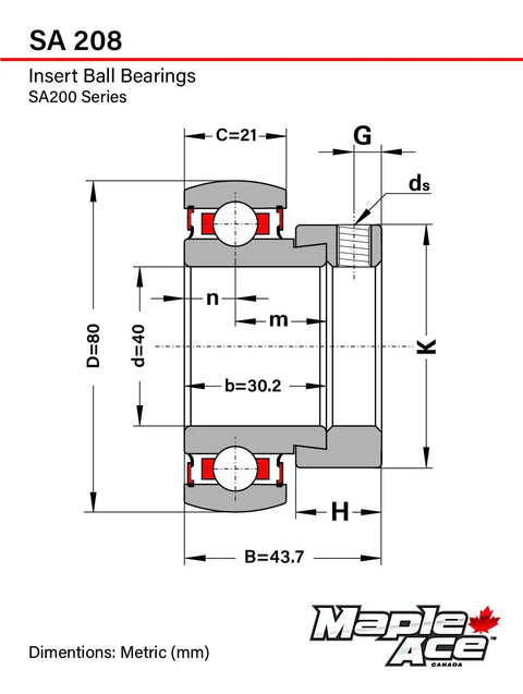 SA208 Insert Bearing 40mm Bore Spherical OD With Eccentric Locking Collar And Lubrication Hole Beefed Up For Heavy Duty Use High Speed Low Noise Long Life Bearings For Extreme Climates And OEM Replacements, dimension drawing