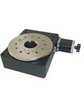 Premium Motorized Rotary Positioning Stage Delivering Dead On Accuracy with a sleek silver top and compact base for lab setups.