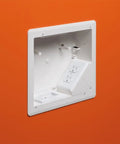 TV Box With Flange For Home Theater Installations 8 X 10 White 1 Pack Wall Plate Ready installed on orange wall