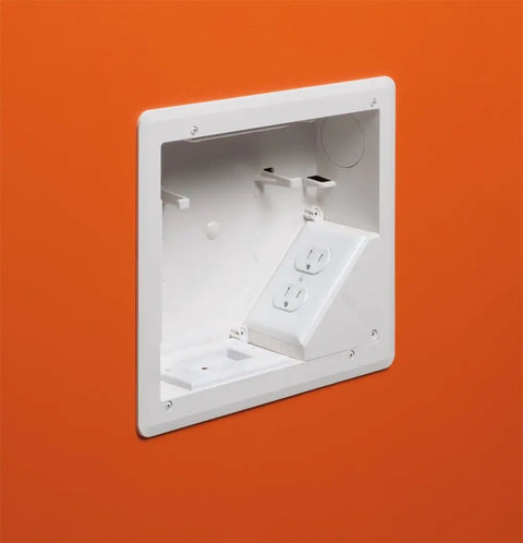 TV Box With Flange For Home Theater Installations 8 X 10 White 1 Pack Wall Plate Ready installed on orange wall